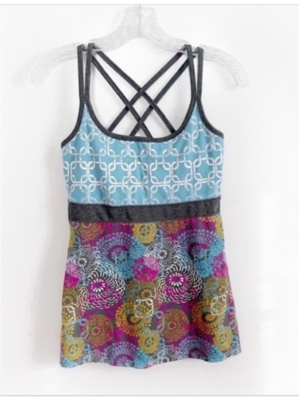 Soybu yoga tank top blue pink floral athletic strappy sleeveless